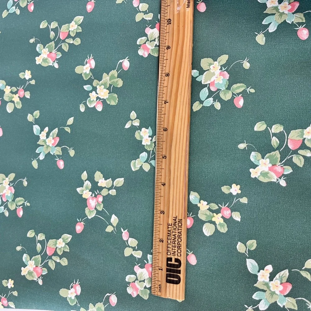 Vintage Sanitas Strawberry Floral Wallpaper Green Vinyl Fabric Backed‎ 2 Rolls